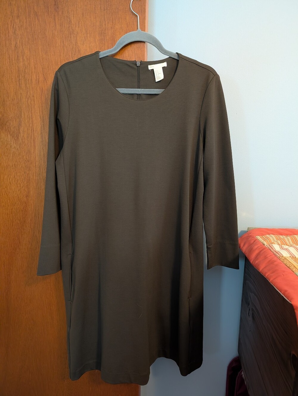 H&M Classic Army Green Long-Sleeve (Thick Material) Shift Dress Women's Size M